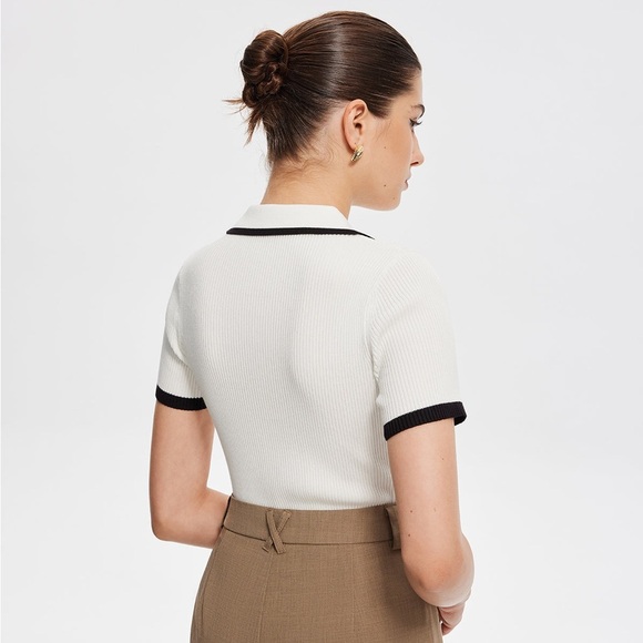 Commense Contrast Trim Metal Button Knit Top - White/Black - Size XS - NWT - Picture 2 of 8